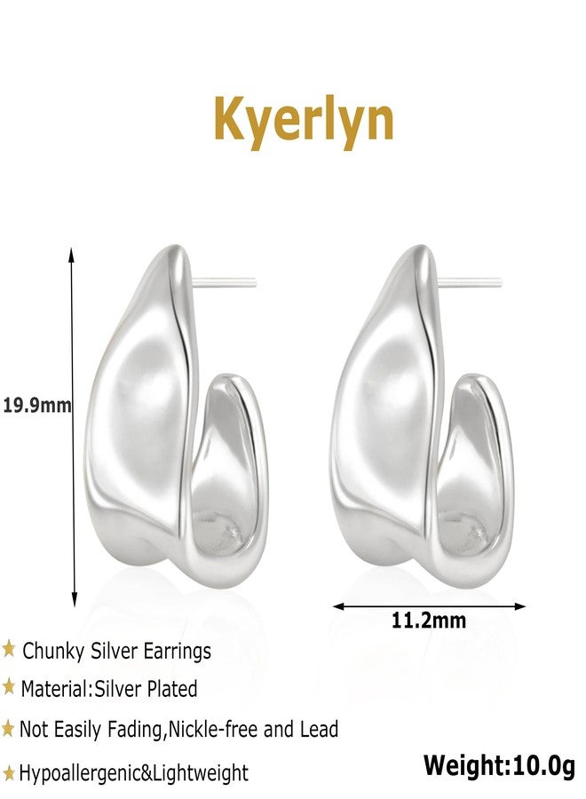 Kyerlyn Chunky Silver Earrings for Women, 14K Silver Plated Geometric Dangle Drop Earrings Statement Irregular Chunky Stud Trendy Hypoallergenic Fashion Jewelry Gift - Image 4